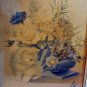 Portuguese cat print framed vintage white Persian Angora kitten flower arrangement cm1092