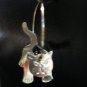 Silver cat mobile earrings on hoops with black beads cm1106