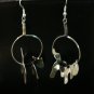 Silver cat mobile earrings on hoops with black beads cm1106
