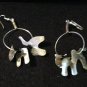 Silver cat mobile earrings on hoops with black beads cm1106