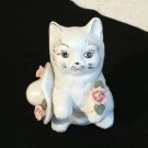 Old porcelain cat with hat and roses white gold features vintage cm1261