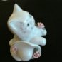 Old porcelain cat with hat and roses white gold features vintage cm1261