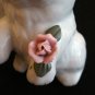 Old porcelain cat with hat and roses white gold features vintage cm1261