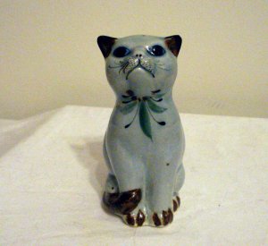 Tonala Mexico pottery cat bird motif signed vintage cm1285