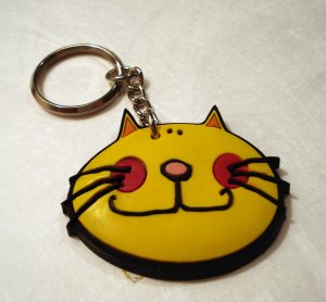 Comic cat face rubber key chain yellow unused cm1294