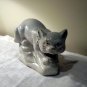 Crouching cat figurine white Chinese porcelain gold accents vintage cm1305
