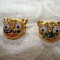 Googly eyed cat's head pin gold tone metal tiny vintage cm1307