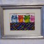 Cats and fish picture original watercolor and ink plexiglass oak frame cm1312