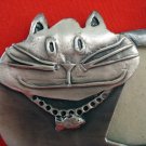 Polished steel Cheshire cat picture frame with fish necklace vintage cm1329