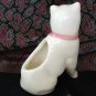 Small old ceramic cat planter pink trim sweet face vintage cm1333