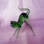 Green blown glass cat figurine ready to pounce pose vintage cm1345