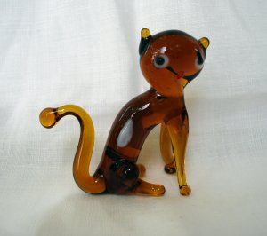 Brown blown glass cat figurine small perfect vintage cm1357