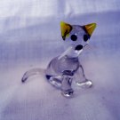 Clear blown glass tiny cat figurine yellow ears whiskers vintage cm1366