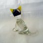 Clear blown glass tiny cat figurine yellow ears whiskers vintage cm1366