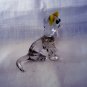 Clear blown glass tiny cat figurine yellow ears whiskers vintage cm1366