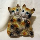 Loving cats hollow molded plastic bank calico kittens vintage cm1380