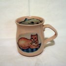 Pink hand made coffee mug hand drawn cats in and out unused vintage cm1384