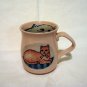 Pink hand made coffee mug hand drawn cats in and out unused vintage cm1384