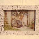 Small 2 Cats in doorway framed picture preowned perfect cm1391