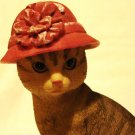 Red hat cat figurine demure tabby composite material vintage cm1396