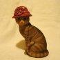 Red hat cat figurine demure tabby composite material vintage cm1396