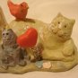 3 Cats 1 bird and a heart on a spring figurine plastic vintage cm1402