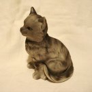 Smoky gray cat figurine ceramic tabby longhair bisque vintage cm1403