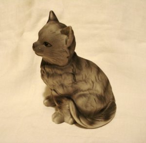 gray tabby cat figurine