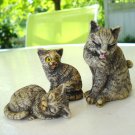Tabby cat family figurines mom 2 kittens ceramicJapan vintage cm1406