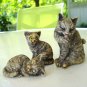 Tabby cat family figurines mom 2 kittens ceramicJapan vintage cm1406