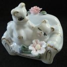 Two cats on sofa with roses porcelain figurine  vintage excellent cm1413