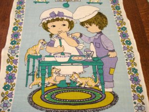 Good Friends Too Many Cooks cats in the kitchen linen towel Ulster vintage cm1415