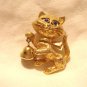 Avon Calling cat pin with bell gold tone blue eyes vintage cm1430