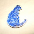 Blue enamel on copper cat pin brooch perfect vintage wear 3 ways cm1437