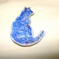 Blue enamel on copper cat pin brooch perfect vintage wear 3 ways cm1437