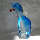 Blue lead crystal glass cat figurine red features as new vintage cm1473