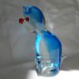 Blue lead crystal glass cat figurine red features as new vintage cm1473