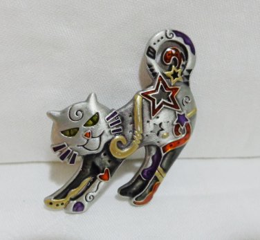 Hep cat pewter and enamel pin brooch stars hearts vintage cm1474