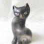 Stylized black ceramic cat figurine ombre shadowing matte vintage vintage cm1484