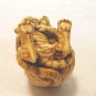 Netsuki-like lidded box cat hugging kitten sepia tone unknown material cm1499