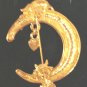 Cats clinging to the moon gold electroplate pin brooch unused cm1029