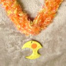 Yellow and Orange scarf-necklace with abstract Pendant