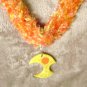 Yellow and Orange scarf-necklace with abstract Pendant
