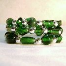 Green and Silver Glass Beaded Memory Wire Bracelet