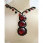 Handmade Red and Black Pendant Necklace With Matching Earrings, Jewelery Set