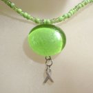 Lime Green Glass Beaded Awareness Necklace with Glass Pendant Lime Green Glass Beaded Awareness Necklace with Glass Pendant