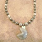 Hand Made Beaded Necklace with Hand Painted Silver Fortune Cookie Pendant, Hand Made Beaded Necklace with Hand Painted Silver Fortune Cookie Pendant,
