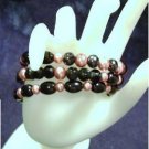 Glass Beaded Memory Wire Bracelet, Pink and Black, Wrap bracelet, glass beads