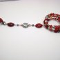 Glass Beaded Memory Wire Harem / Slave Bracelet, Red Black and Silver tone beads