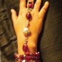Glass Beaded Memory Wire Harem / Slave Bracelet, Red Black and Silver tone beads
